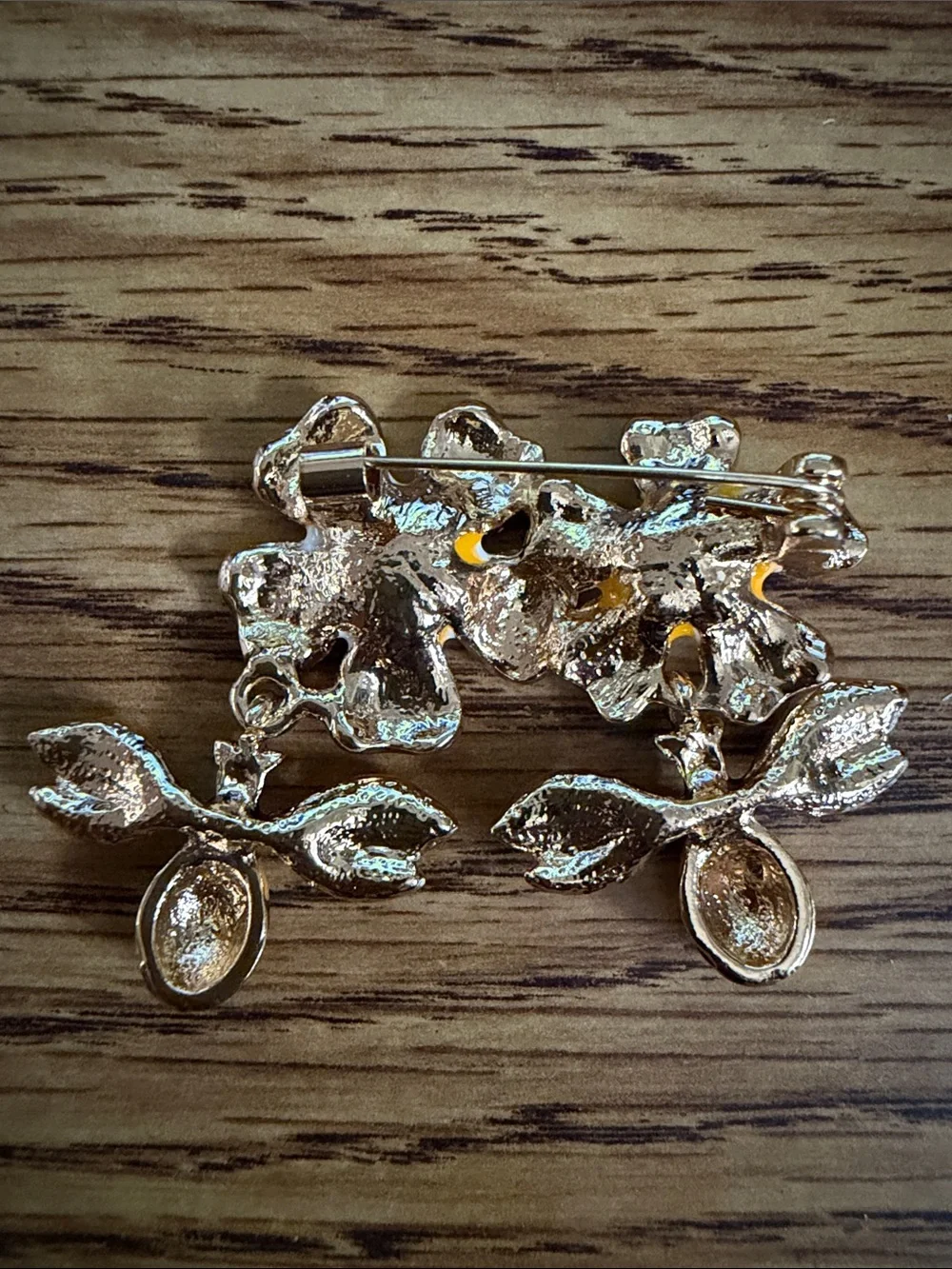 White and Yellow Enamel Flowers with Dangling Bees Brooch